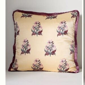 Anthropologie Silk Mix Print Floral Purple Pillow 20x20 New
